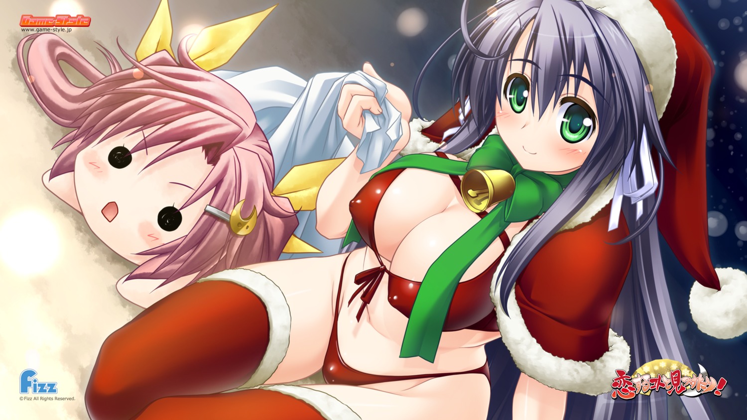 bikini christmas cleavage erect_nipples fizz game-style kazaori_yukina koisuru_koto_to_mitsuketari maki_yahiro swimsuits thighhighs wallpaper