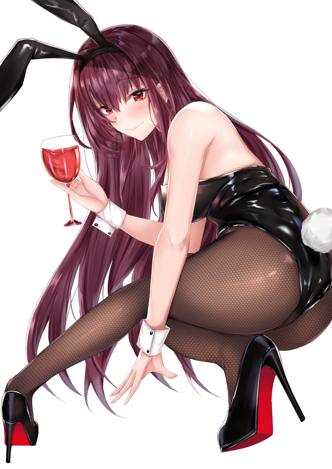 animal_ears ass bunny_ears bunny_girl coffeedog fate/grand_order fishnets heels pantyhose scathach_(fate/grand_order) tail