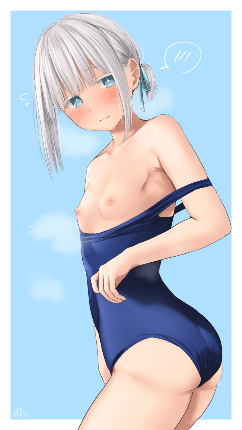 ass breasts ginpatsu-chan_(ramchi) nipples ramchi school_swimsuit swimsuits