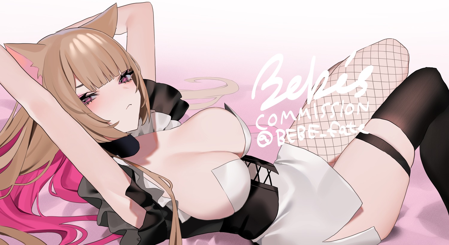 animal_ears bebe_pp fishnets garter nekomimi no_bra thighhighs watermark