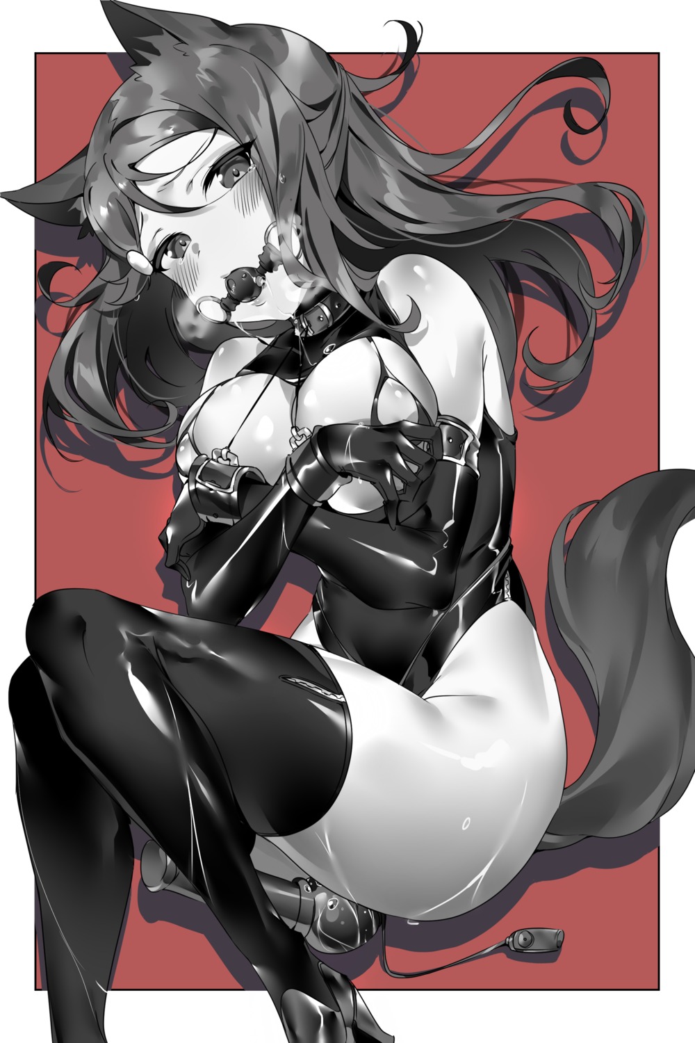 animal_ears breast_hold heels love_live!_sunshine!! monochrome possible_duplicate pussy_juice sakurauchi_riko tail tem10 thighhighs vibrator