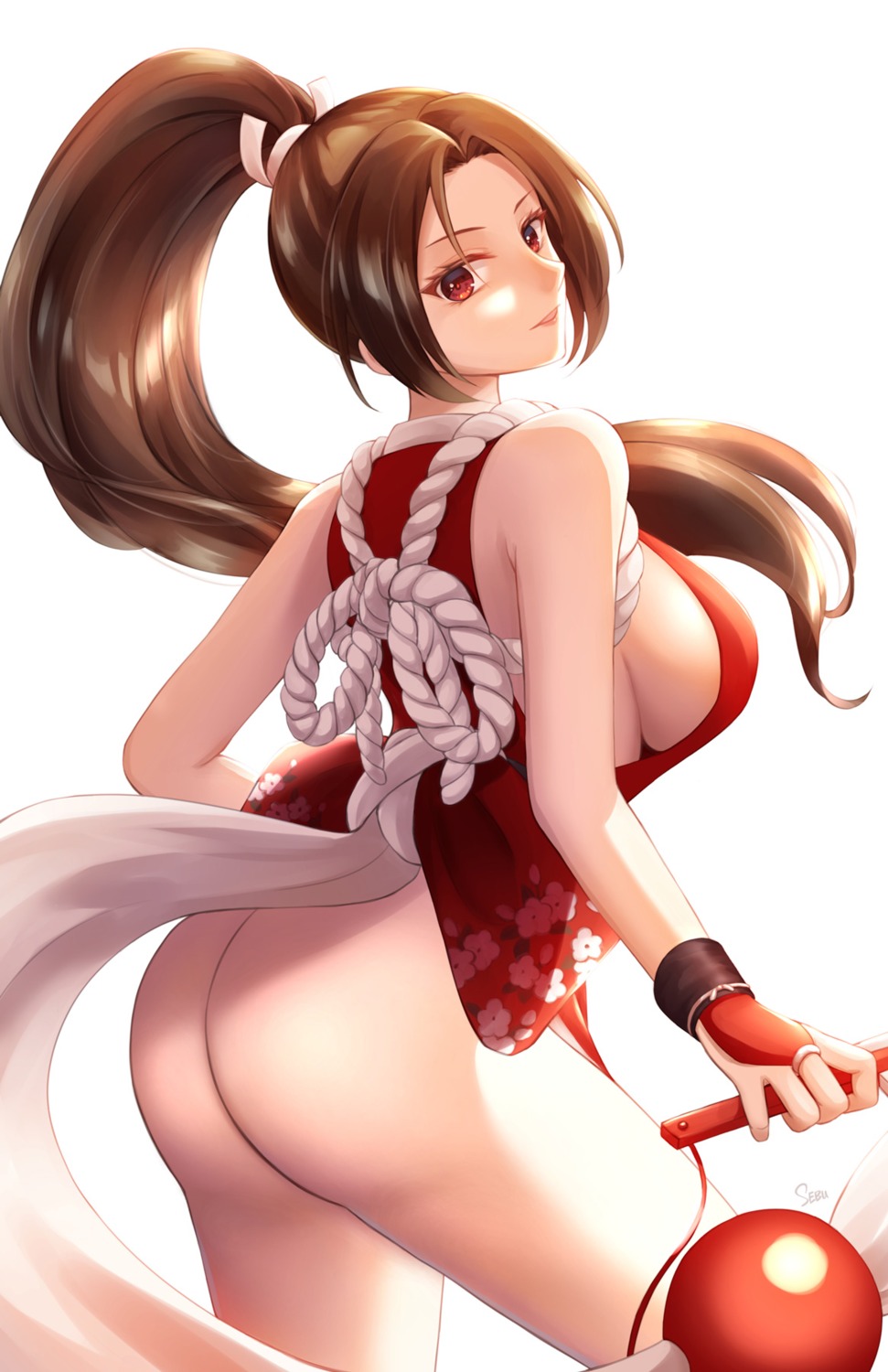 ass bottomless japanese_clothes king_of_fighters no_bra sebu_illust shiranui_mai