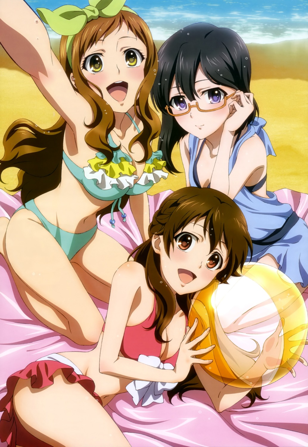 bikini cleavage fukami_touko glasslip megane nagamiya_sachi swimsuits takayama_yanagi