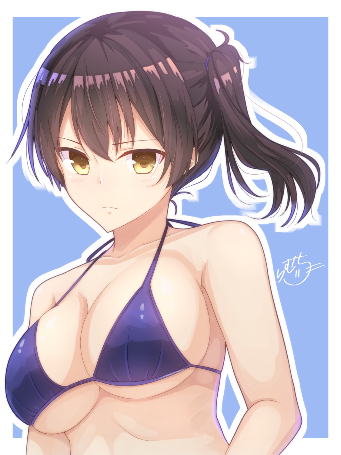 autographed bikini_top cleavage kaga_(kancolle) kantai_collection ramchi swimsuits underboob