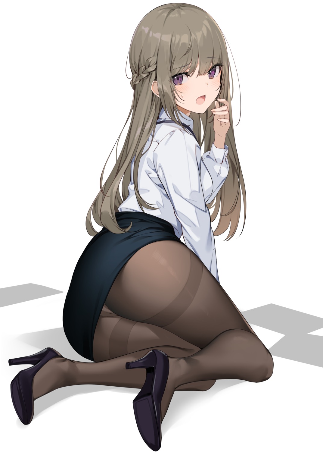 ass business_suit cameltoe heels ikomochi pantsu pantyhose skirt_lift