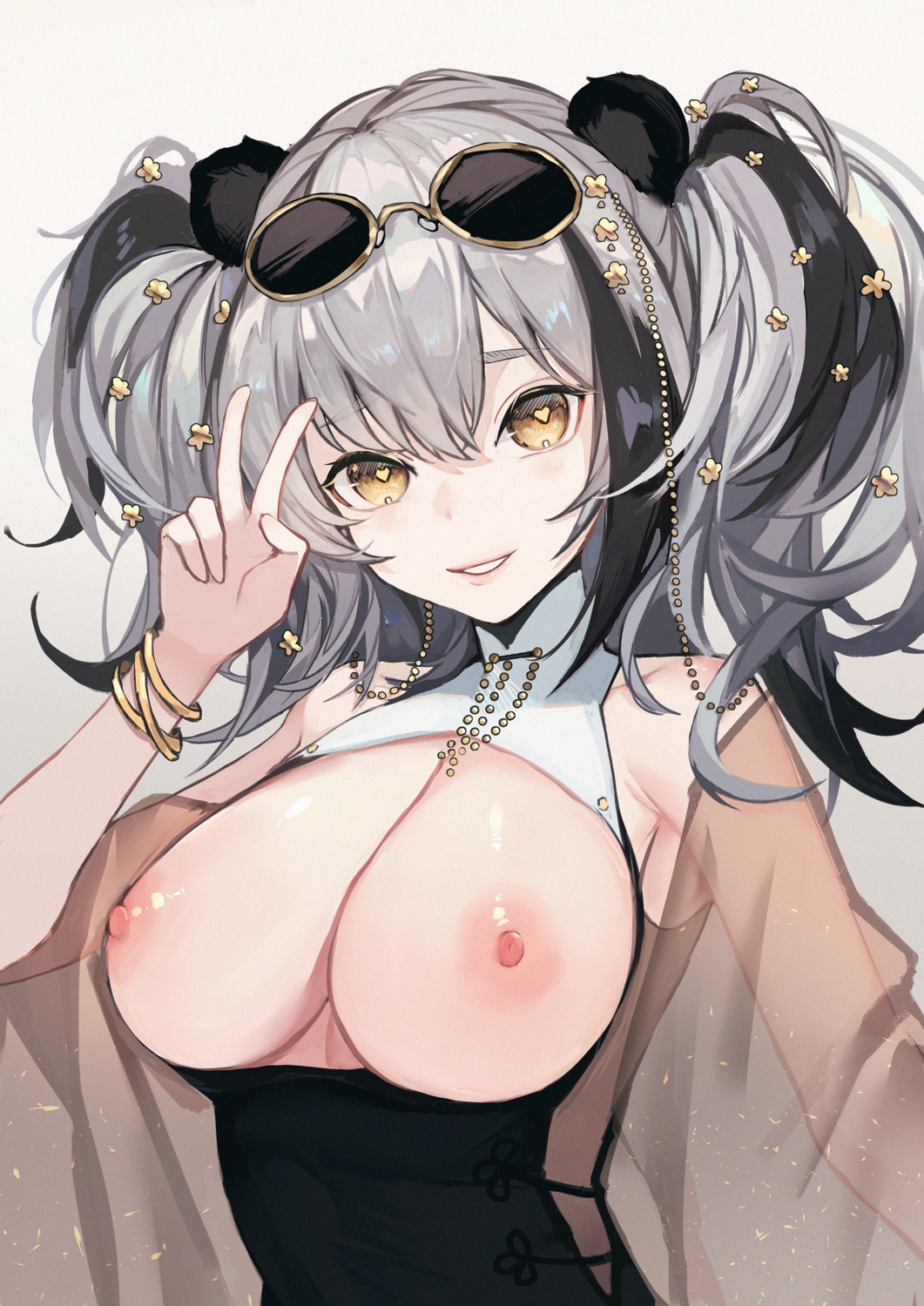 animal_ears arknights breasts fanshu feater_(arknights) megane nipples no_bra see_through