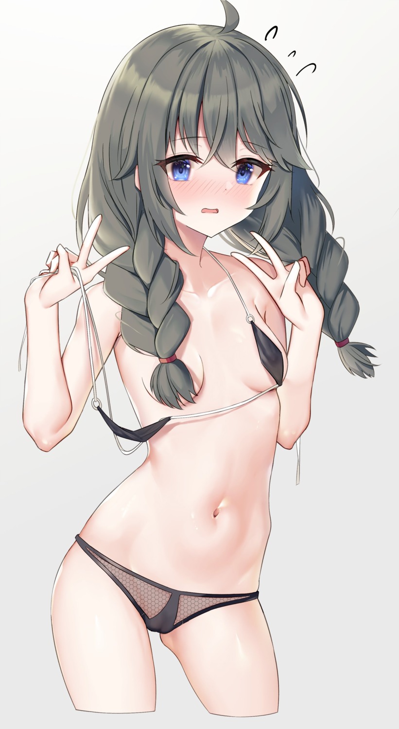 amrita_(amber78gou) bikini cameltoe fishnets princess_connect princess_connect!_re:dive shingyouji_yuni swimsuits wardrobe_malfunction