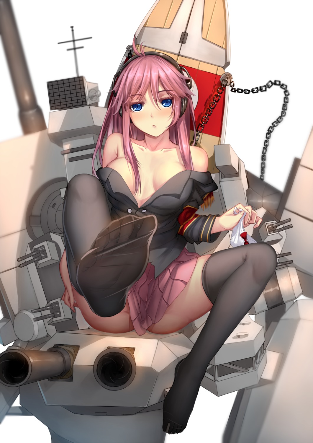 cleavage feet headphones musyne_xsk no_bra nopan open_shirt thighhighs tirpitz zhanjianshaonv