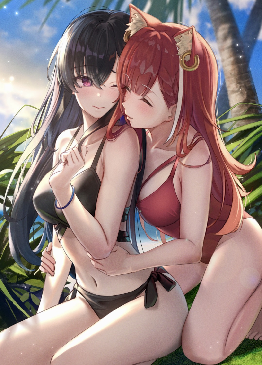 animal_ears bikini crossover ichinose_uruha lupinus_virtual_games nijisanji ratna_petit shakkiy swimsuits vspo! yuri