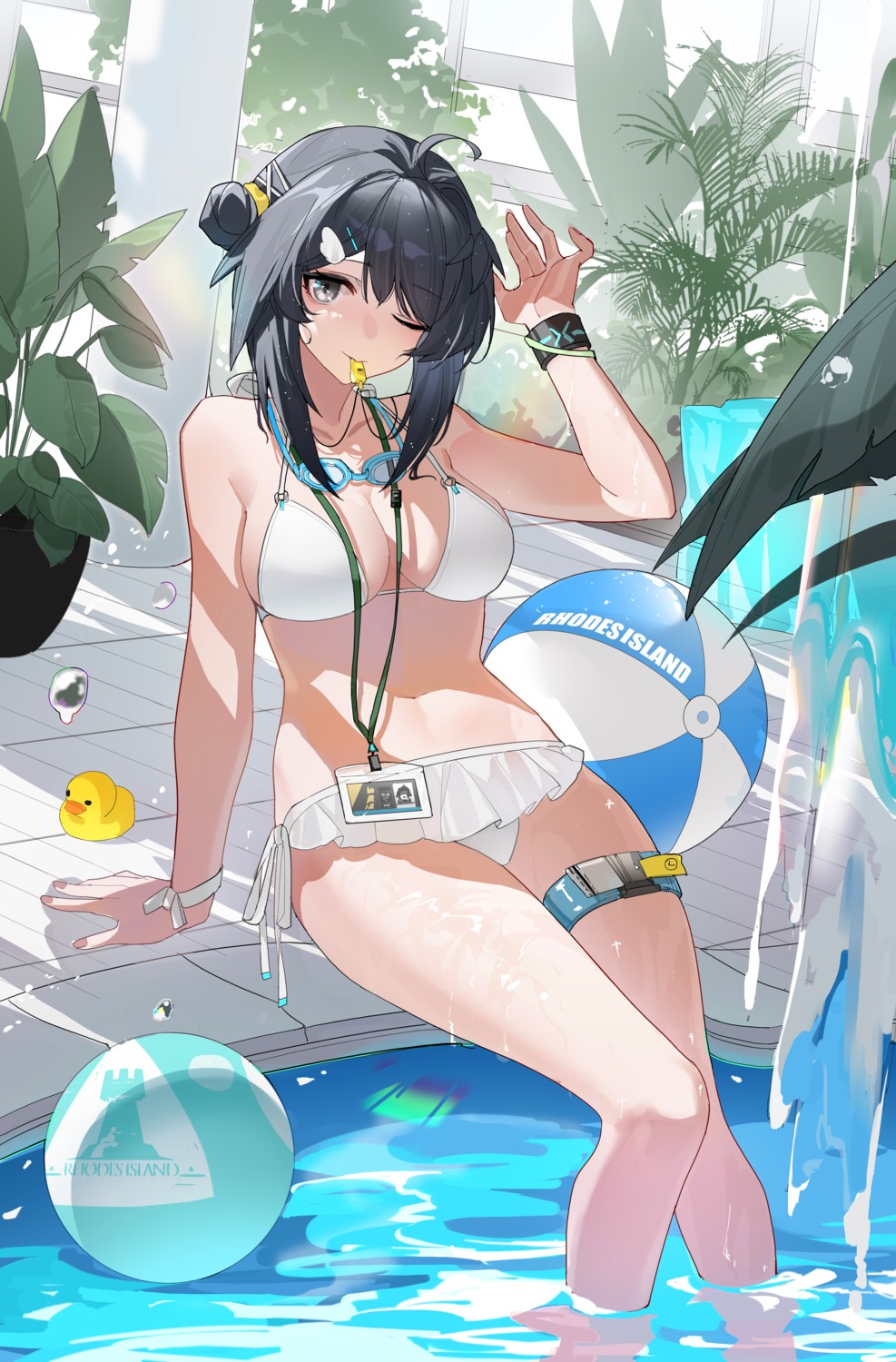 arknights bikini garter la_pluma_(arknights) miqilinfeizainie swimsuits wet