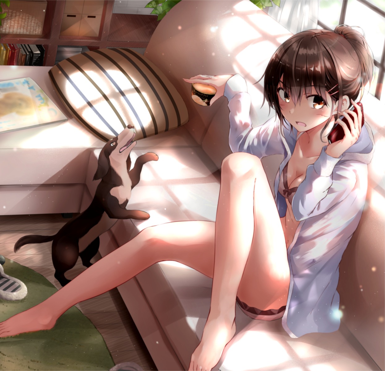 bra cleavage feet fuu_(fuore) open_shirt pantsu