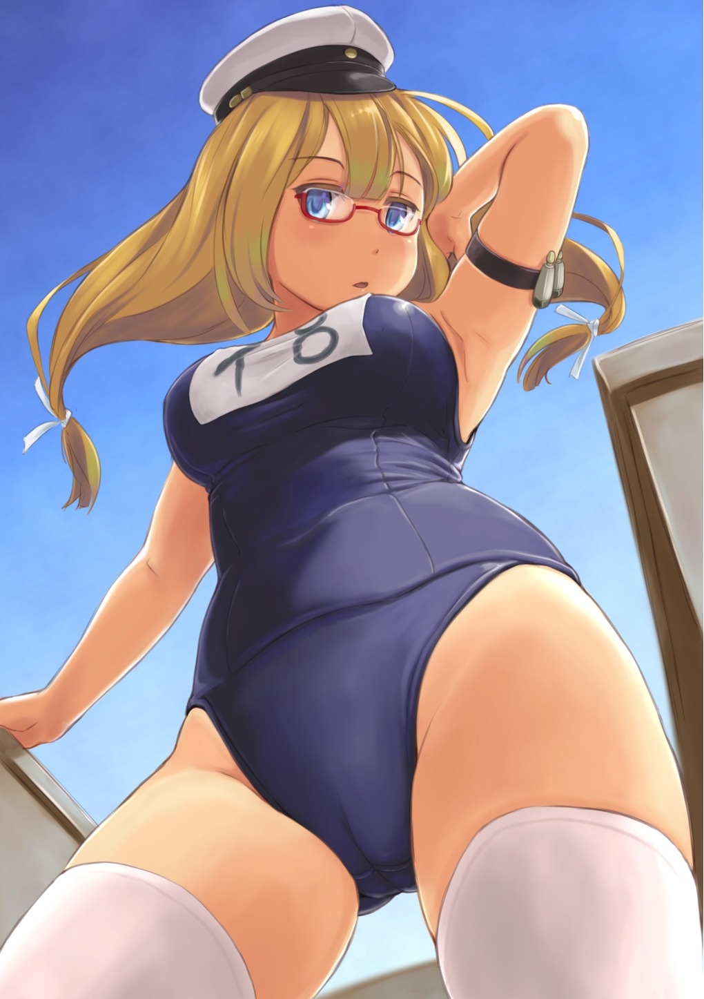 cameltoe i-8_(kancolle) kantai_collection megane school_swimsuit swimsuits thighhighs wa_(genryusui)