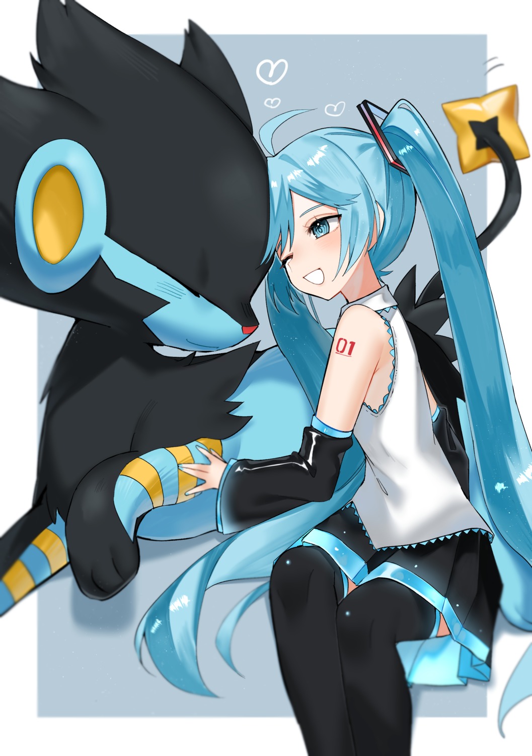 crossover hatsune_miku luxray pokemon reirou_(chokoonnpu) tattoo thighhighs vocaloid