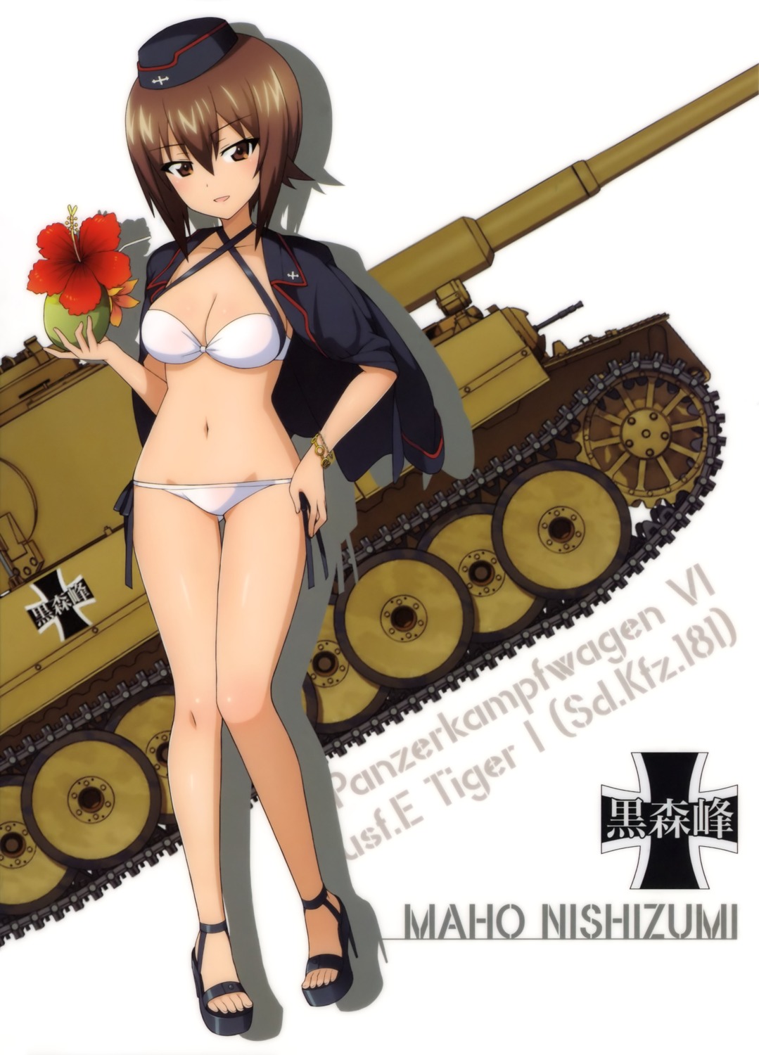 bikini cleavage girls_und_panzer heels nishizumi_maho silhouette swimsuits uniform