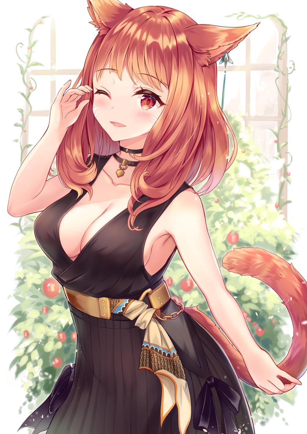 animal_ears dress final_fantasy final_fantasy_xiv miqo'te no_bra sakura_ani tail