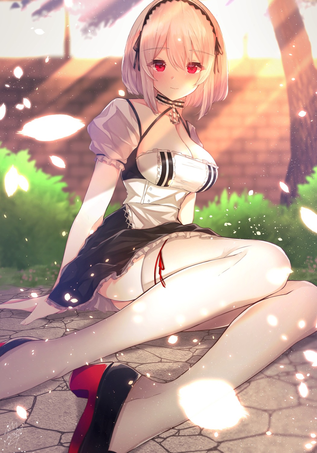 azur_lane cleavage heels maid sirius_(azur_lane) skirt_lift taiyaking thighhighs