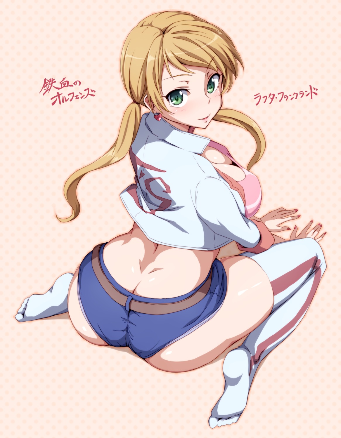 ass cleavage erect_nipples feet gundam gundam_iron-blooded_orphans lafter_frankland no_bra open_shirt runaru thighhighs