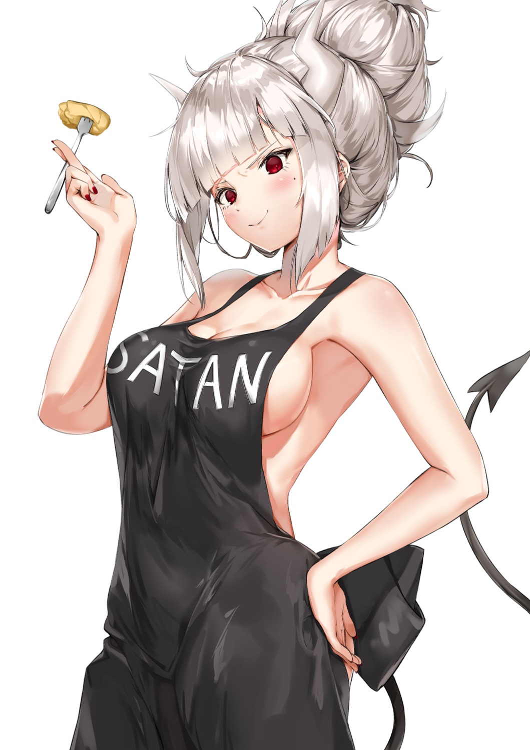 helltaker horns lucifer_(helltaker) naked_apron pixel_(yuxian) tail