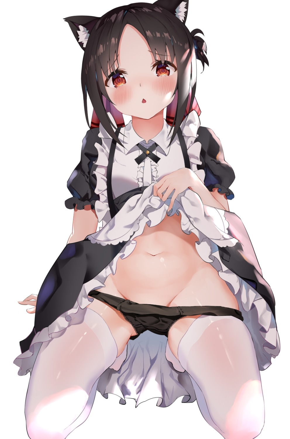 animal_ears kaguya-sama_wa_kokurasetai_~tensai-tachi_no_renai_zunousen~ maid natsuichi-sama nekomimi pantsu panty_pull shinomiya_kaguya skirt_lift thighhighs