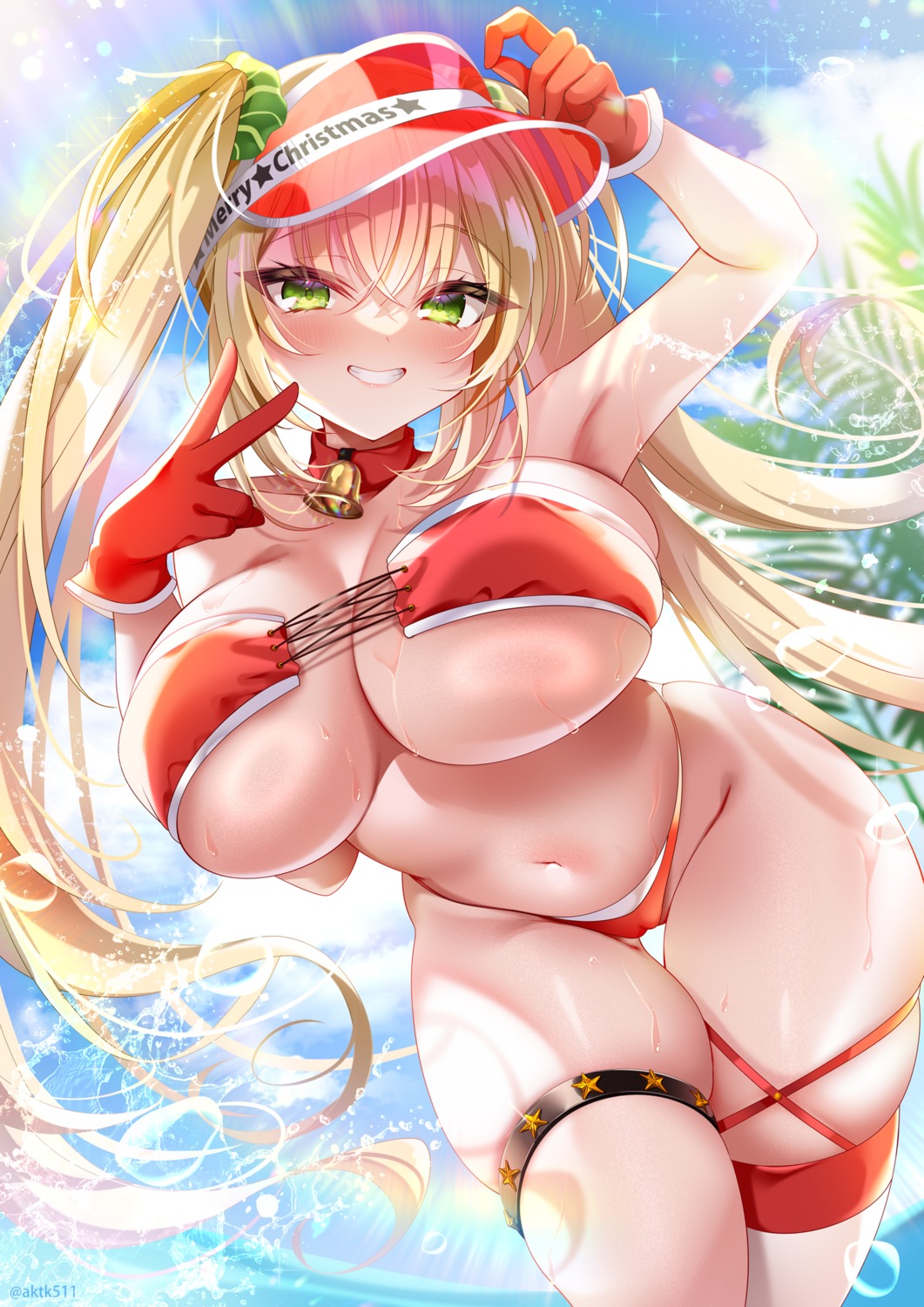 akatsuki_(aktk511) bikini cameltoe christmas erect_nipples garter stockings swimsuits thighhighs wet