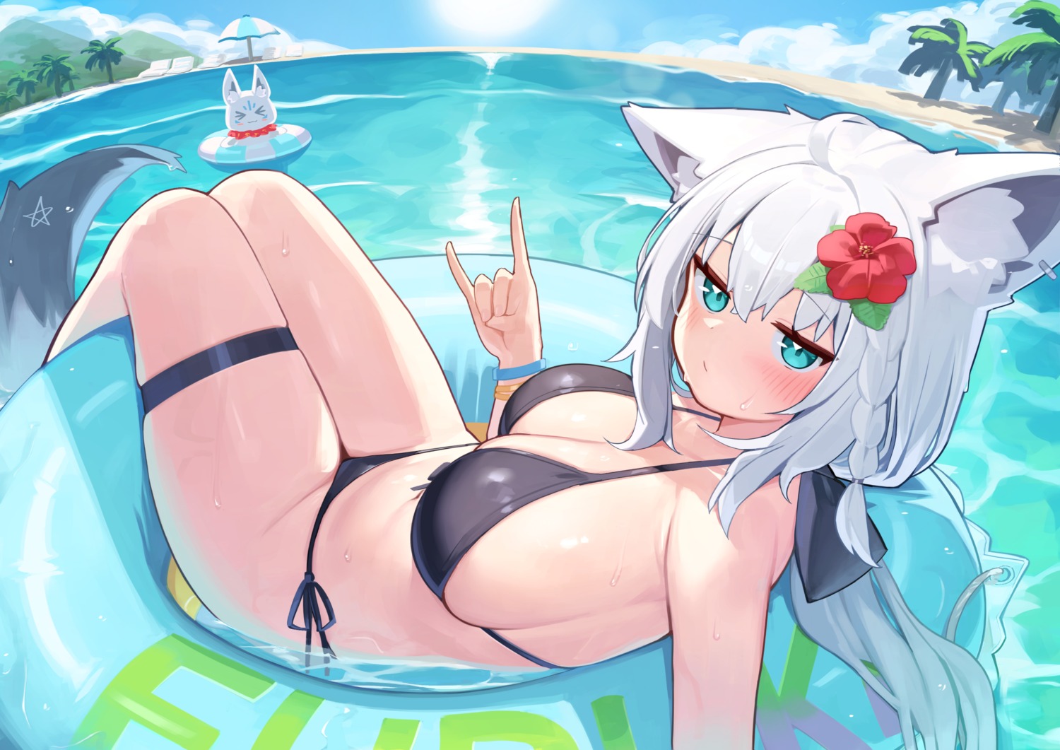 animal_ears bikini deaver garter hololive hololive_gamers kitsune shirakami_fubuki swimsuits tail wet