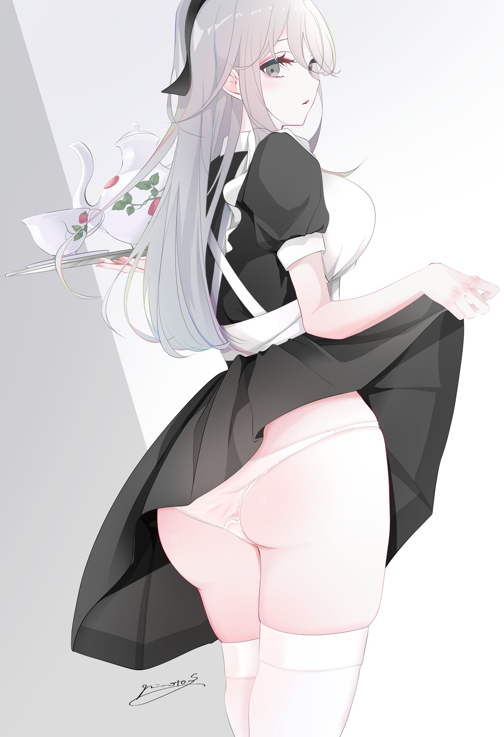 ass maid pantsu skirt_lift tagme thighhighs thong