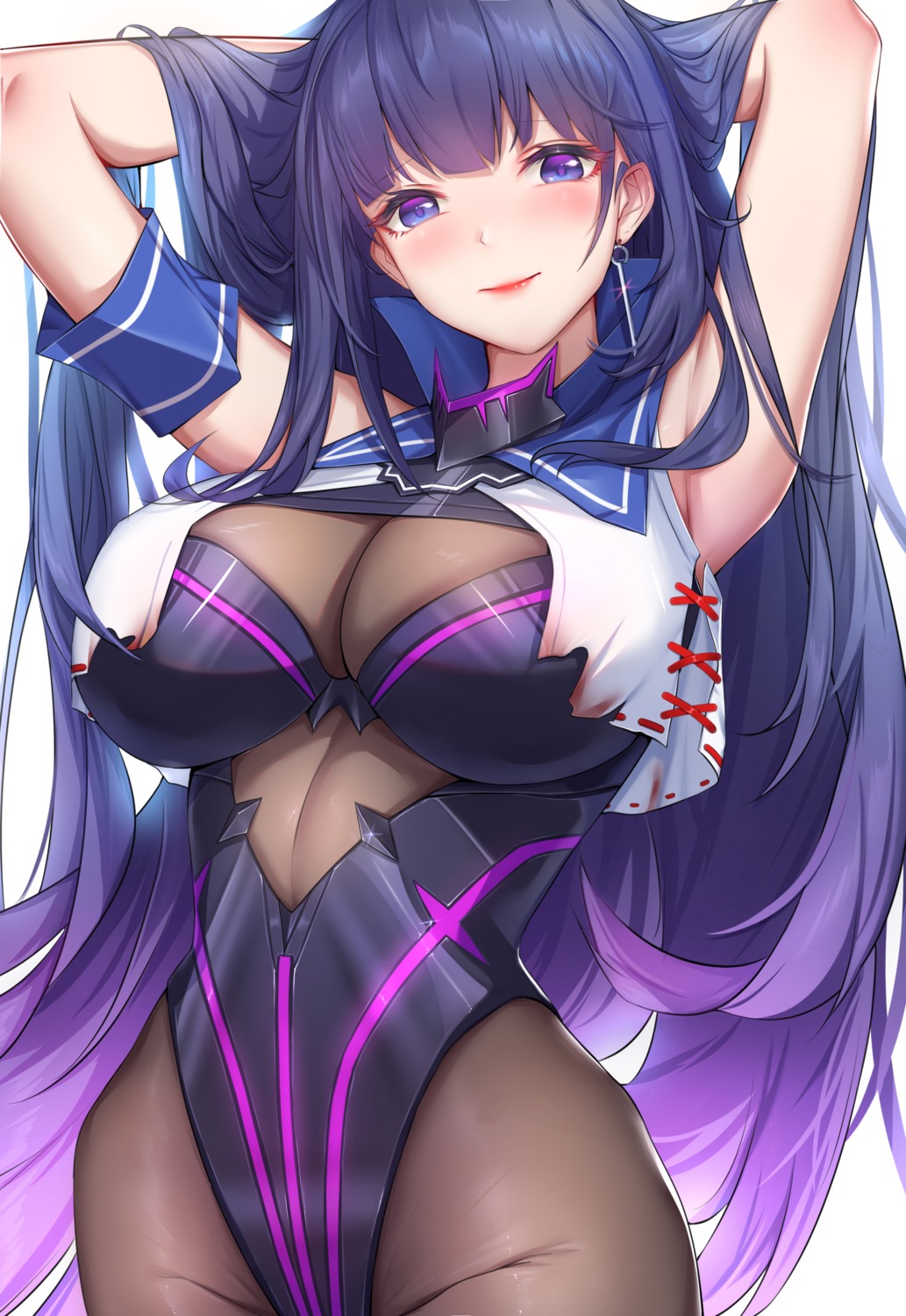 artist_revision benghuai_xueyuan cleavage honkai_impact leotard raiden_mei see_through torn_clothes wu_ganlan_cai