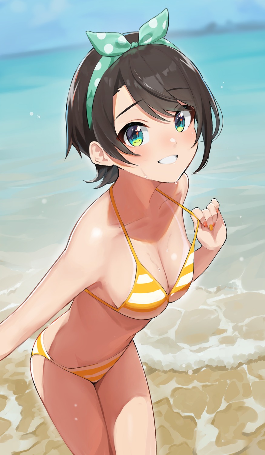 bikini hololive oozora_subaru swimsuits takita_(takita3411) tan_lines undressing wet