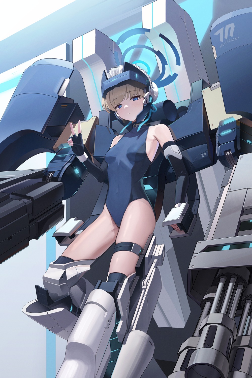 asuma_toki blue_archive garter hallo_(rltkdydrltk) halo mecha swimsuits thighhighs