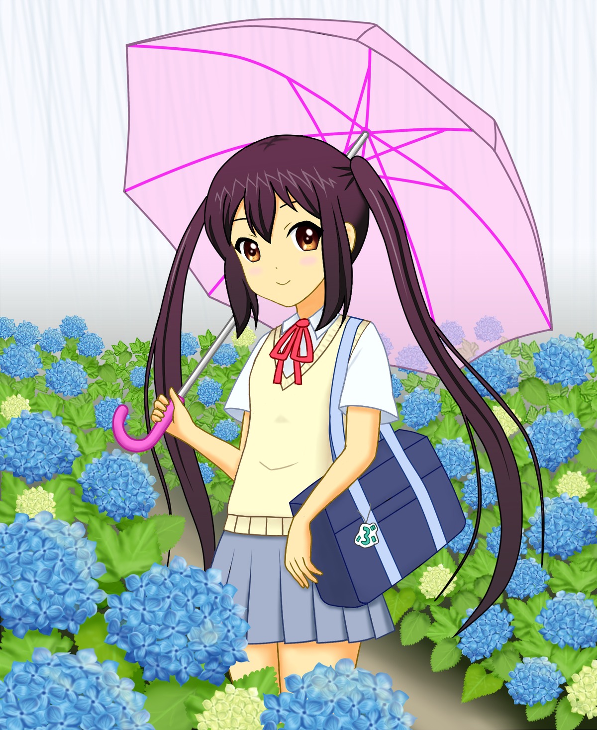jophiel k-on! nakano_azusa seifuku sweater umbrella