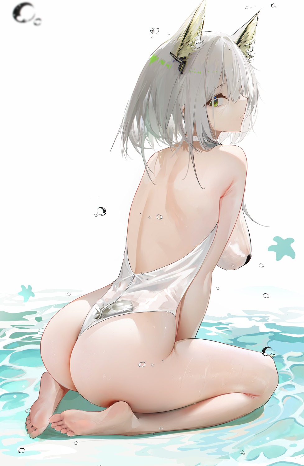 animal_ears arknights ass kal'tsit_(arknights) no_bra omone_hokoma_agm pasties see_through wet_clothes