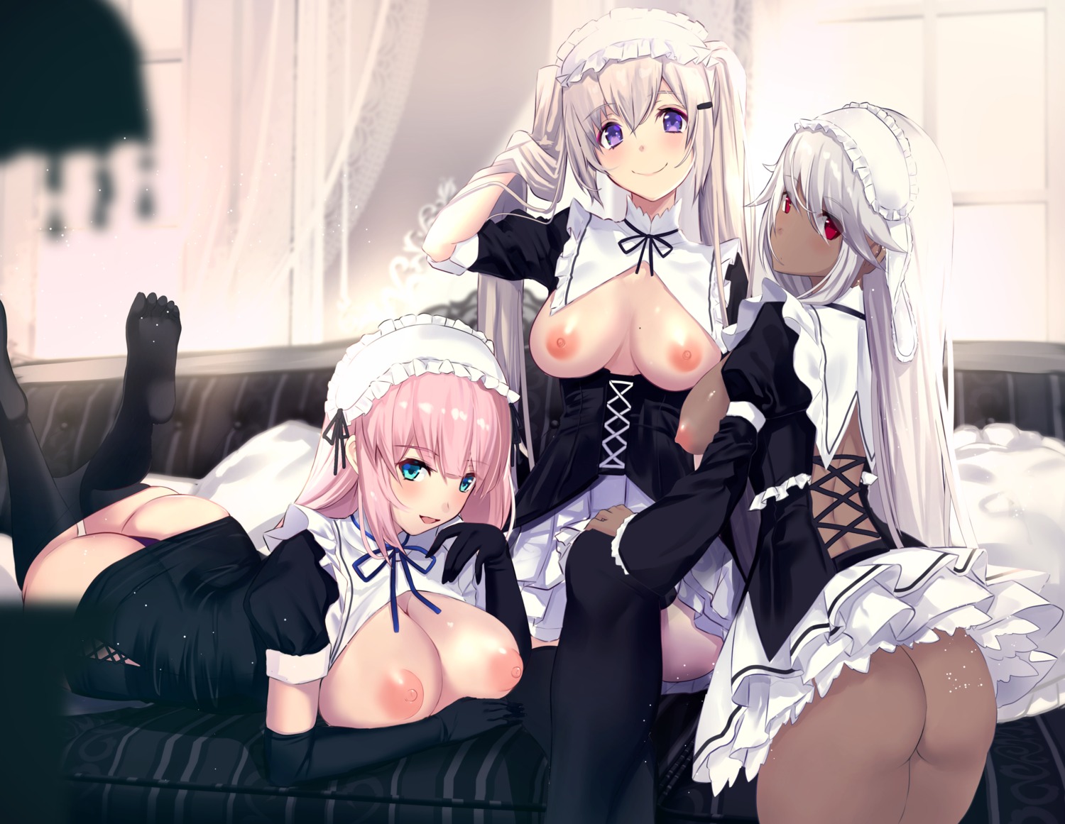 ass breasts feet maid nipples no_bra nopan open_shirt pantsu pantyhose skirt_lift thighhighs thong untsue