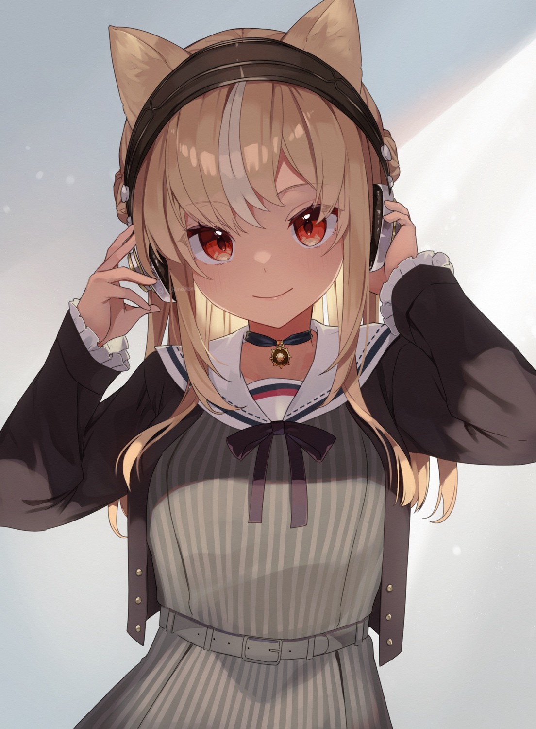 animal_ears headphones hololive nekomimi nikuya_mugi seifuku shiranui_flare