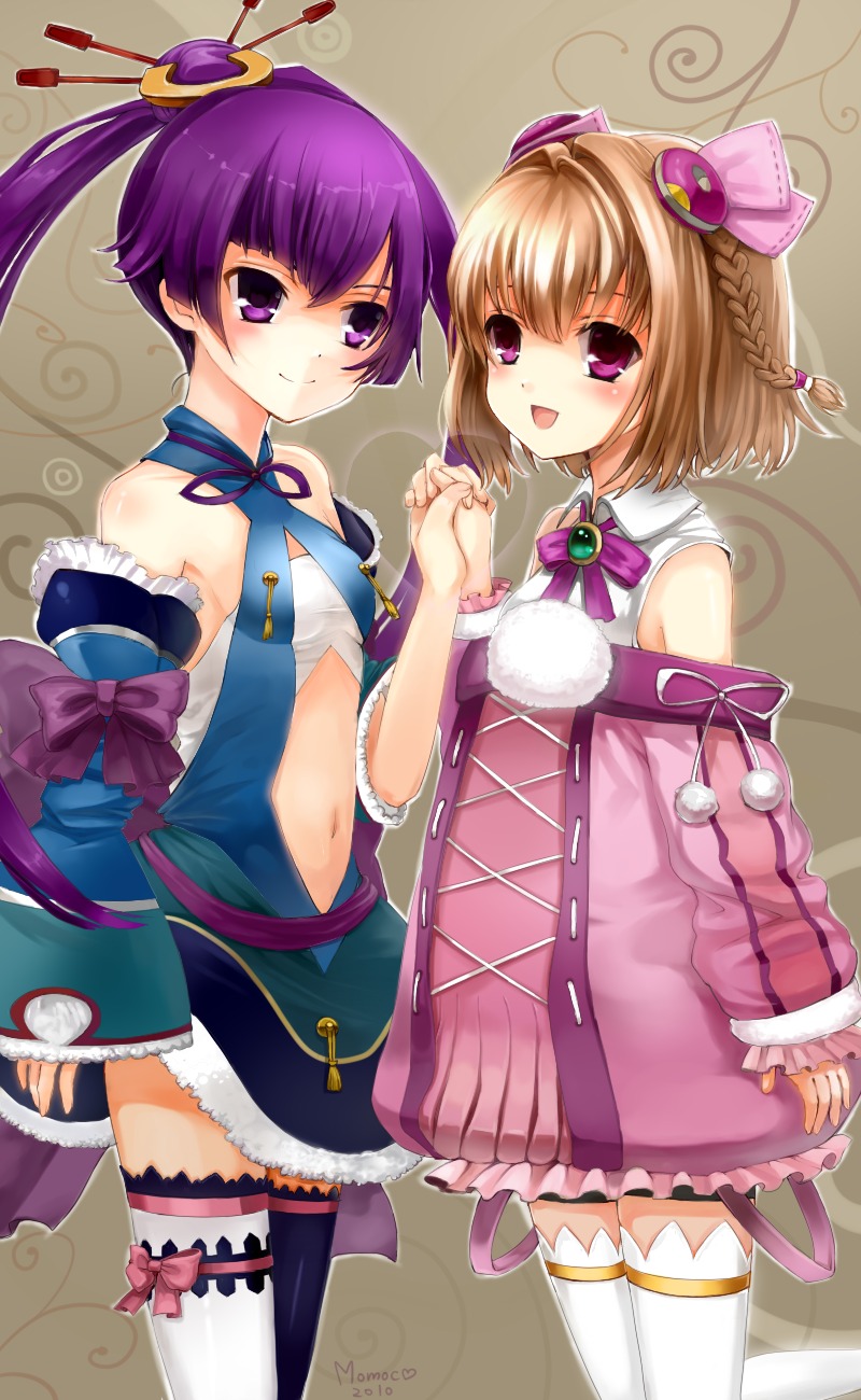 ar_tonelico ar_tonelico_3 finnel garter momoko_(momopoco) saki_(ar_tonelico) thighhighs