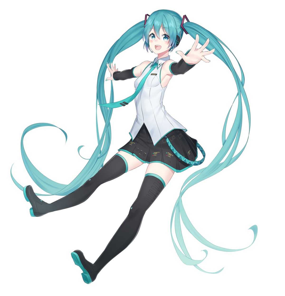 bibboss39 hatsune_miku headphones skirt_lift thighhighs vocaloid