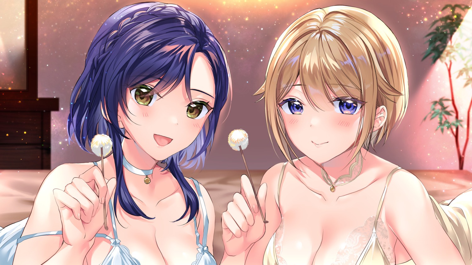 chokyosyojo cleavage kagamino_mochiko lingerie wallpaper