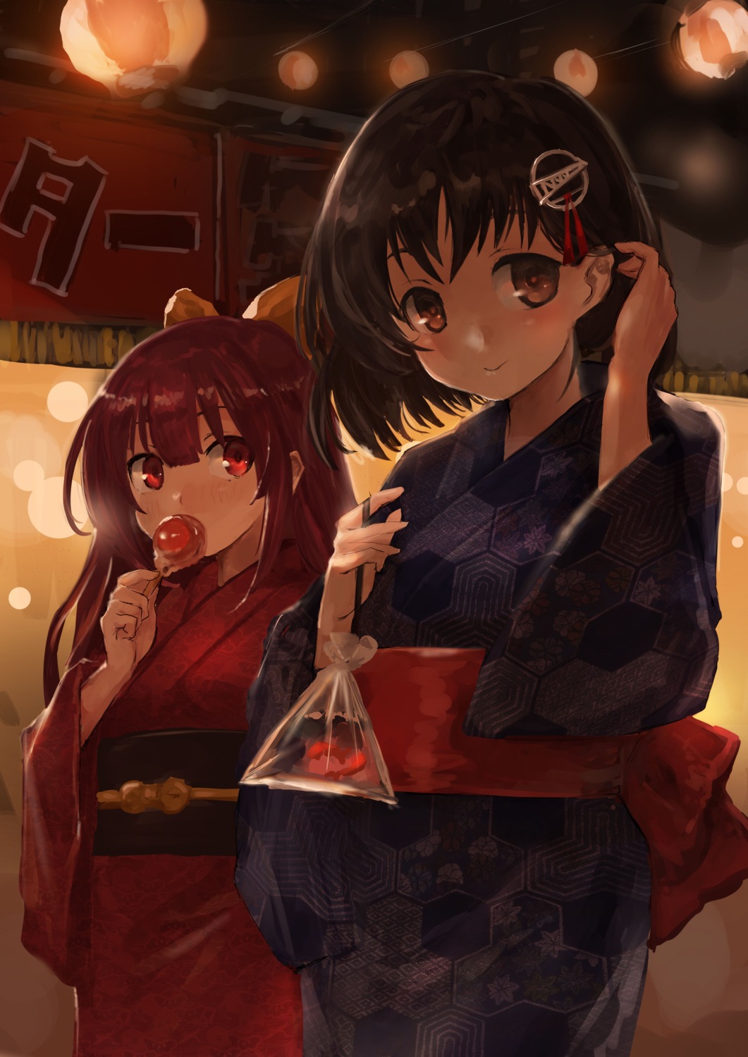 haguro_(kancolle) kamikaze_(kancolle) kantai_collection toka_(marchlizard) yukata