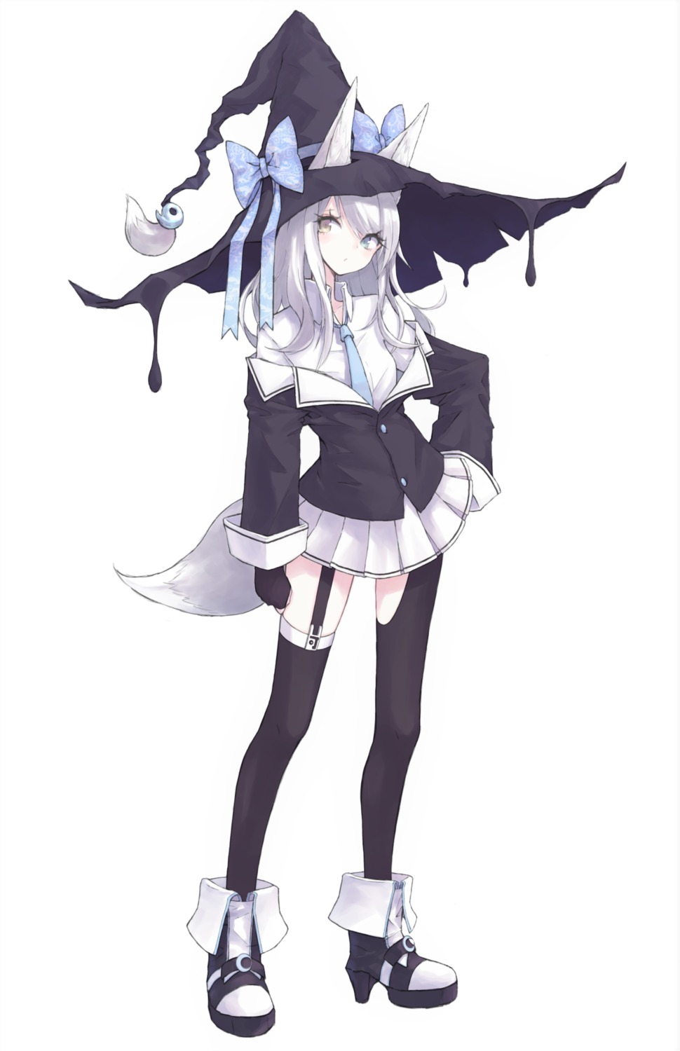 animal_ears cre7 heels heterochromia kitsune stockings tail thighhighs witch