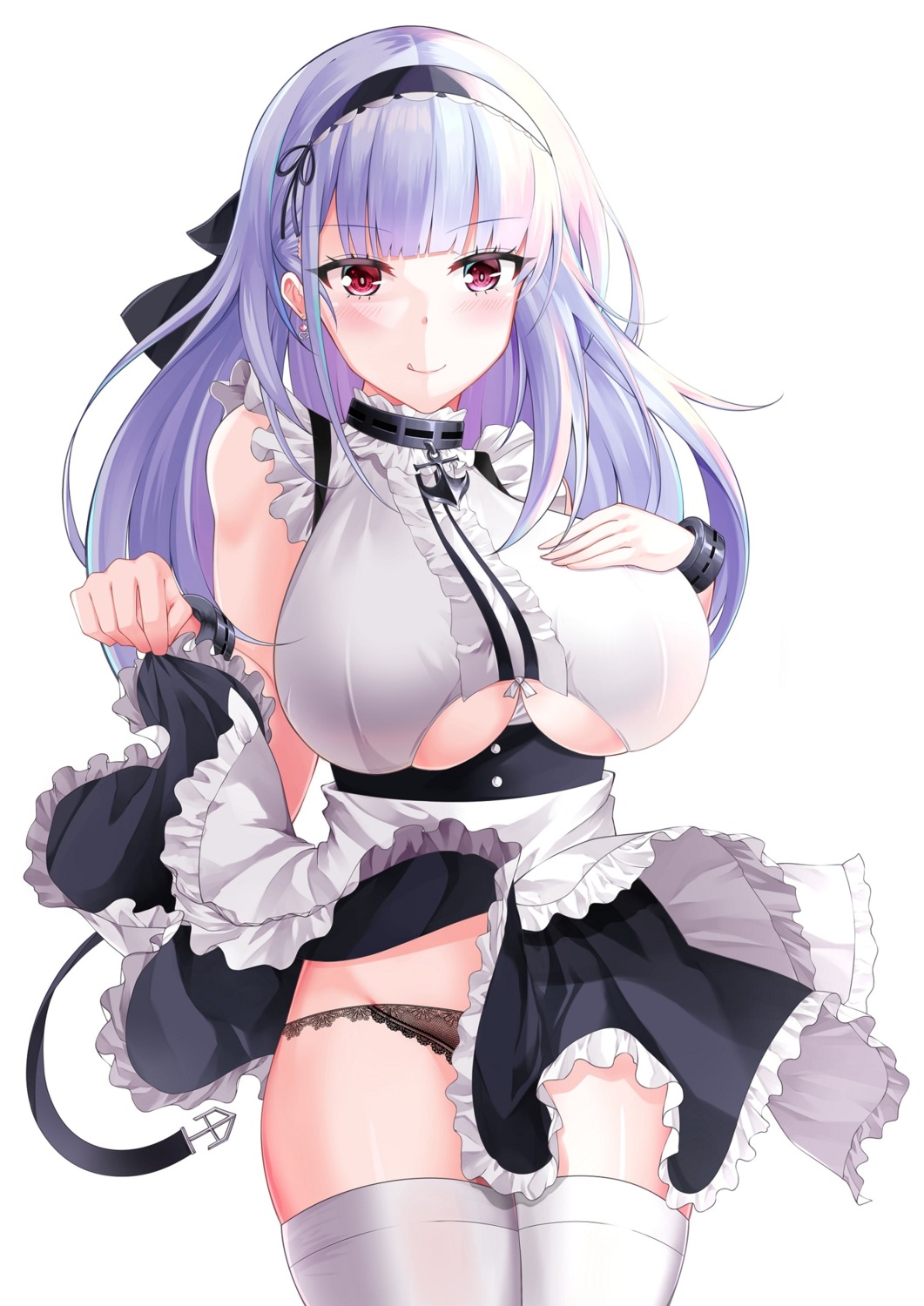 azur_lane breast_hold dido_(azur_lane) maid pantsu skirt_lift thighhighs yan_lie