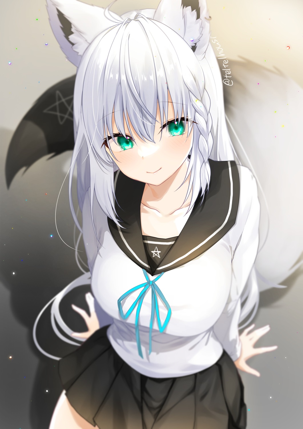 animal_ears hololive hololive_gamers kitsune seifuku shirakami_fubuki tail teltelhousi