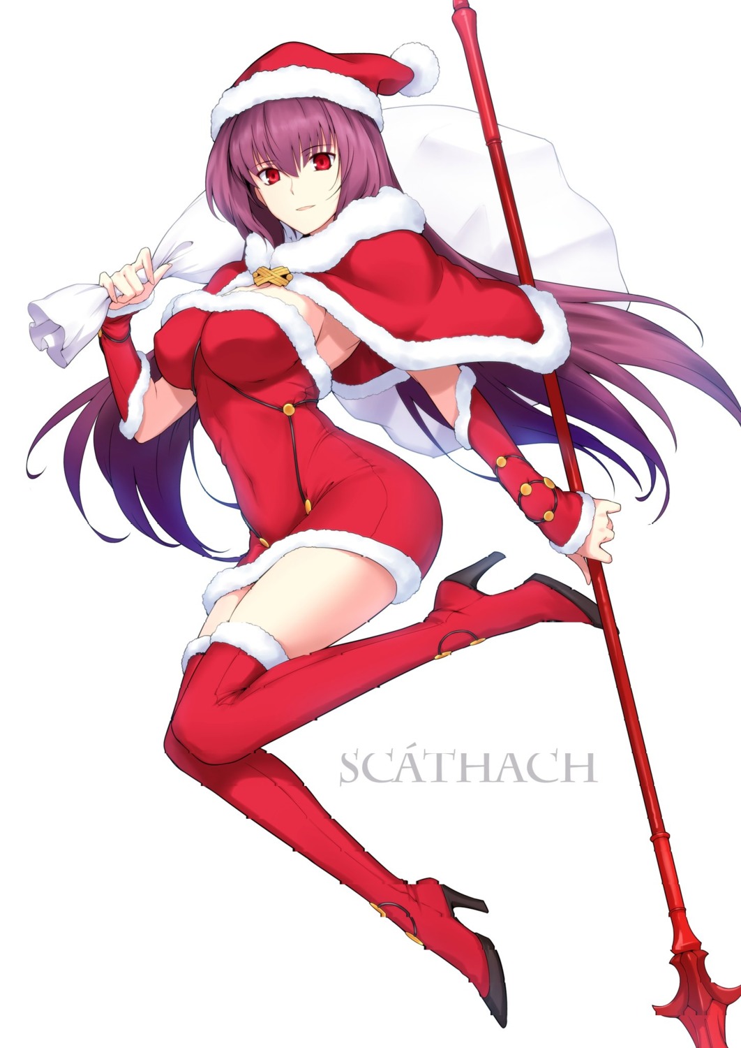 christmas dress fate/grand_order halcon heels scathach_(fate/grand_order) thighhighs weapon