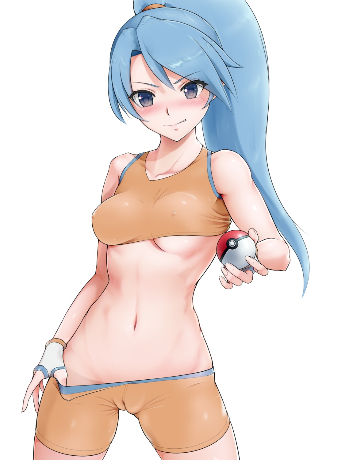 bike_shorts cameltoe comugico erect_nipples no_bra nopan pokemon pokemon_trainer underboob