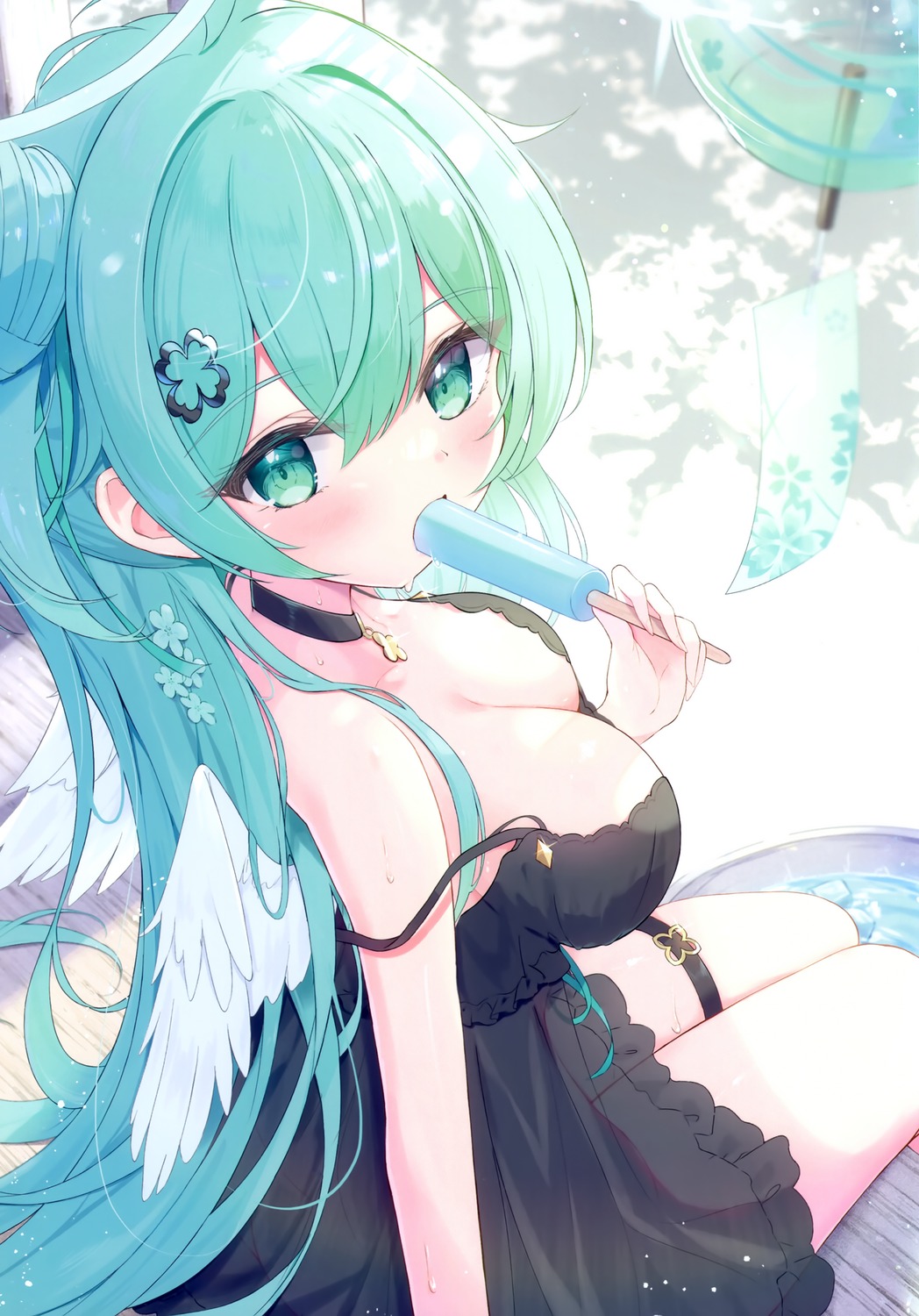 angel dress garter mikaze_maruto no_bra see_through wardrobe_malfunction wings