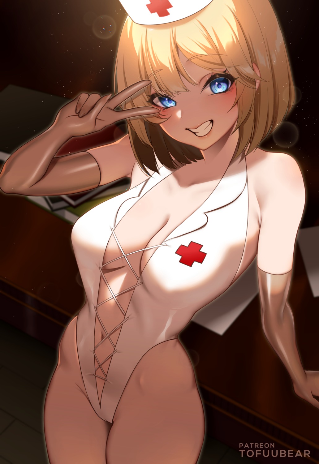 cleavage hololive hololive_english leotard no_bra nurse tofuubear watson_amelia