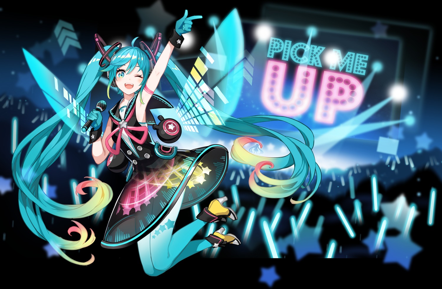 hatsune_miku headphones heels pantyhose verus vocaloid