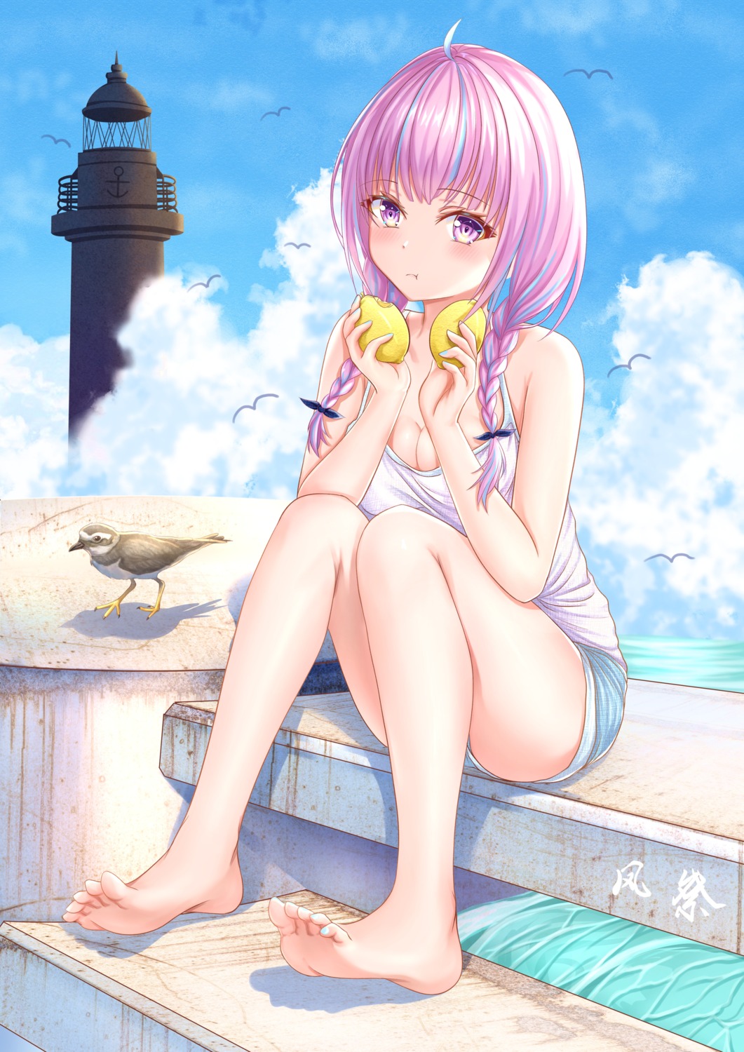 cleavage feet hololive kazamatsuri_honatsu minato_aqua