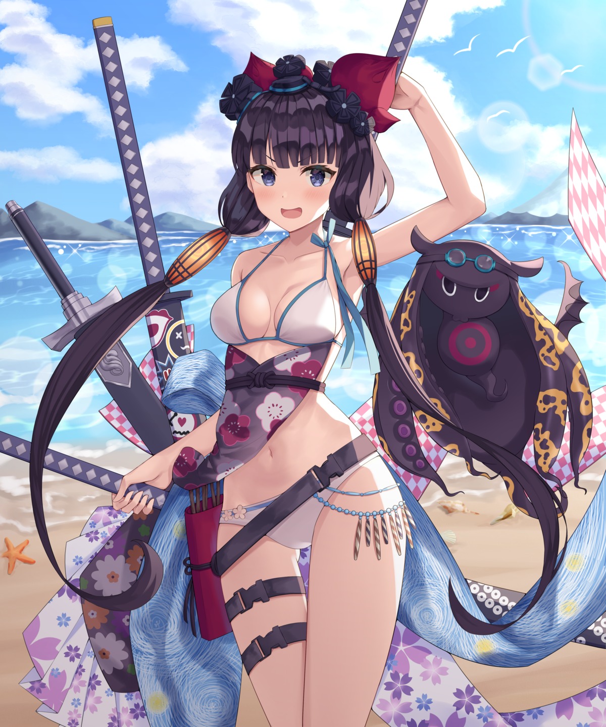 bikini fate/grand_order garter japanese_clothes katsushika_hokusai_(fate) shuvi_(shuvi1125) swimsuits sword