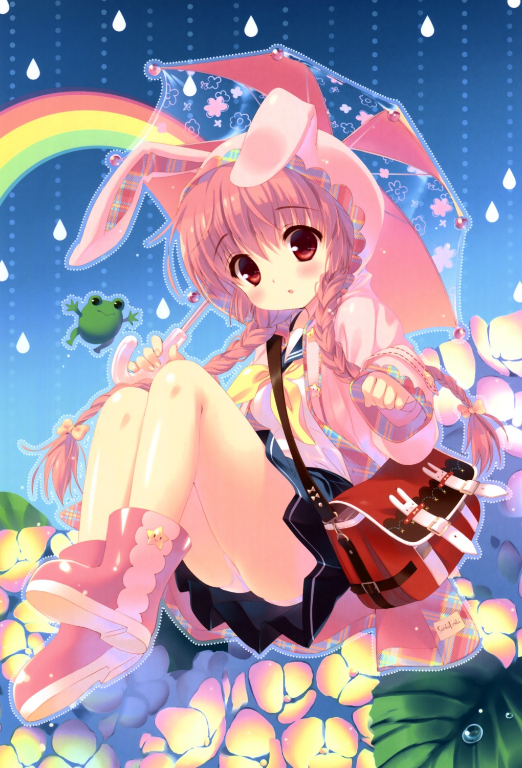 animal_ears bunny_ears pantsu santa_matsuri seifuku umbrella