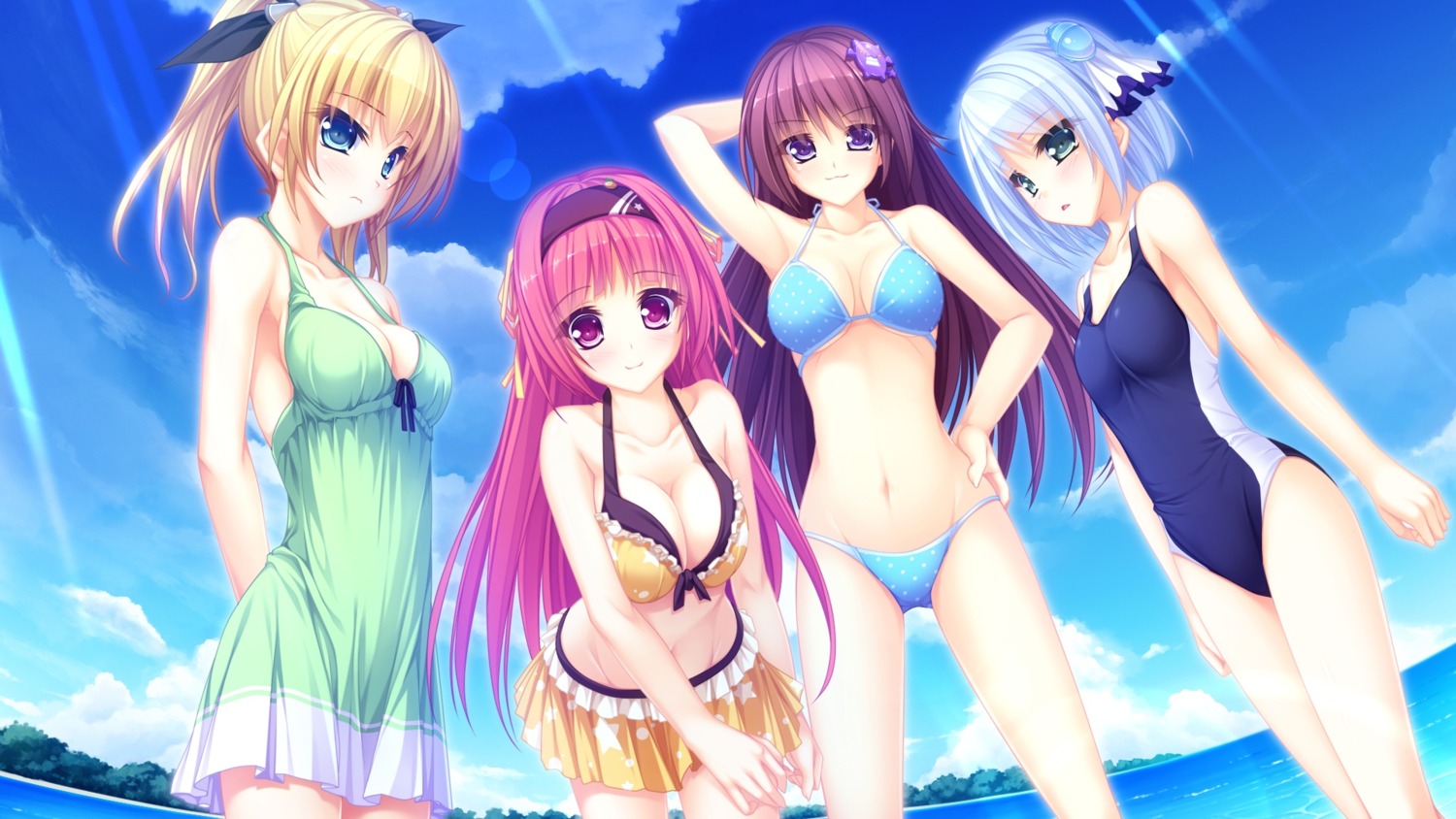 arisu_seiko bikini cleavage game_cg koinokawa_riina kurimiya_mikan swimsuits tenmaso tsukioka_izumi usotsuki_ouji_to_nayameru_ohime-sama whirlpool