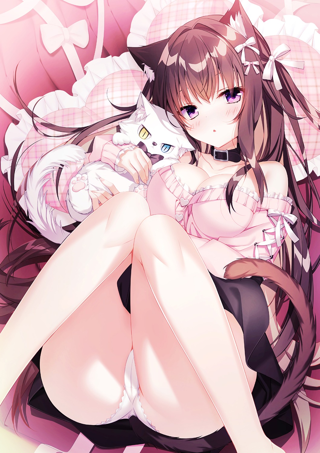 animal_ears cameltoe neko nekomimi pantsu shiromochi_sakura skirt_lift sweater tail upscaled